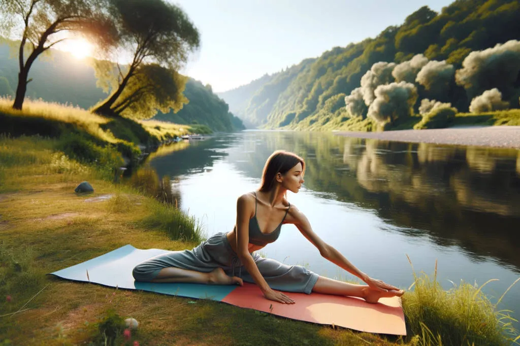 Why does stretching feel good?: stretching next to river