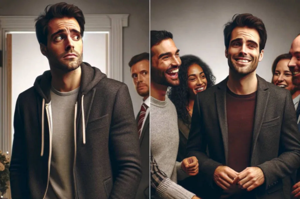 What Principle Underlies Cognitive Behavioral Therapy?: split image of unhappy and happy person