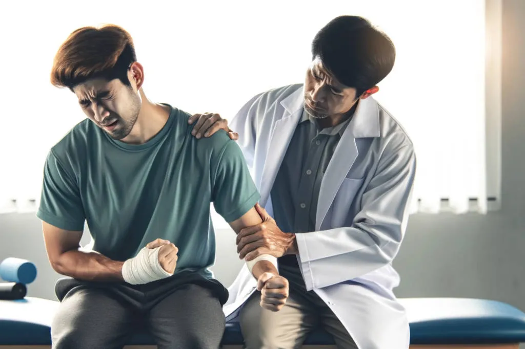 man feeling pain during physical therapy